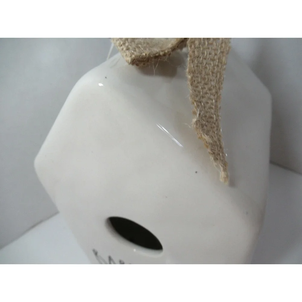 Rae Dunn Baby Bird Birdhouse burlap bow square house shape New